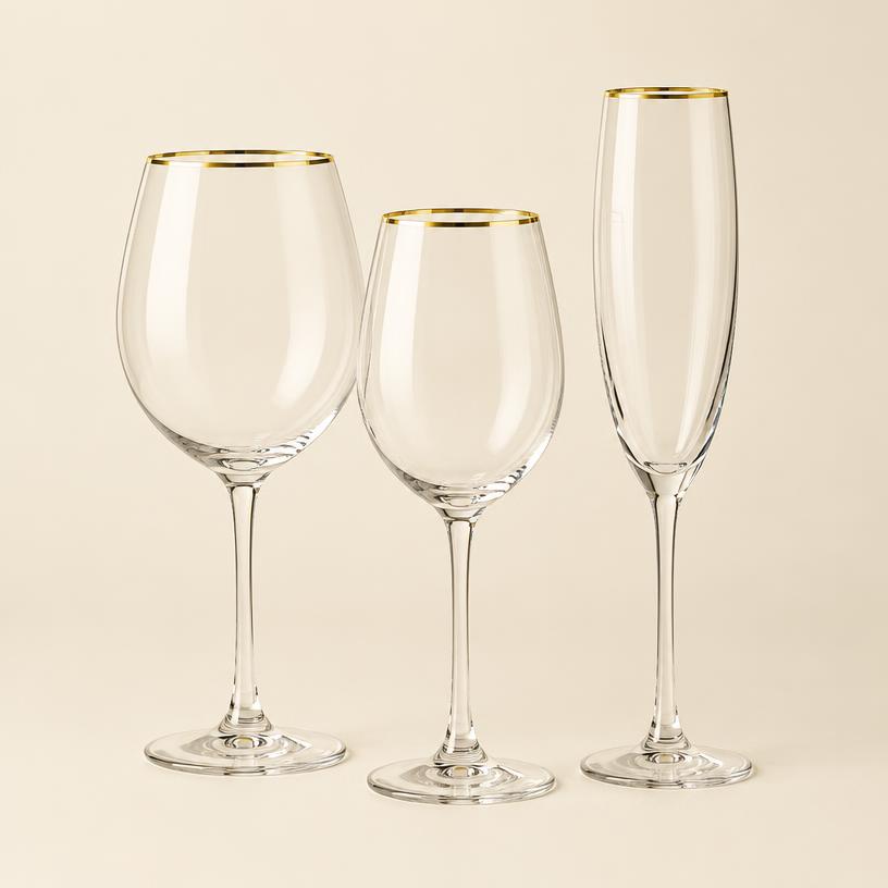 Gold-rim glassware trio